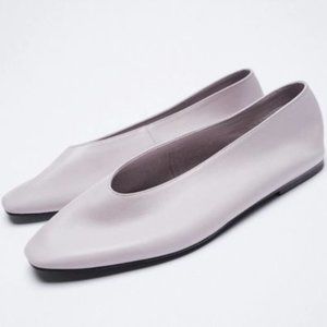 NWT Zara Mauve Leather Ballet Flats